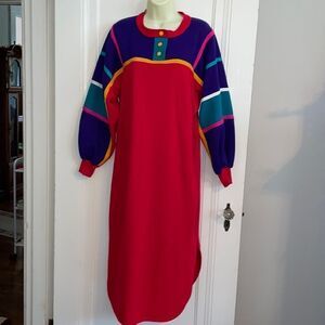 Vintage late 70s/early 80s Appel multi color knit fleece lounging gown